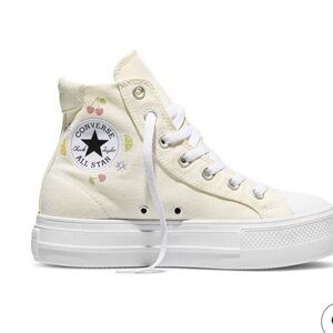 Converse High Top Sneakers in Cream with Multicolor Fruit Embroidery